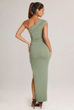 Modal Asymmetric Ruched Maxi Dress in Sage Green