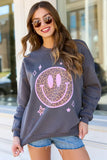 Leopard Smiley Face Dark Grey Graphic Sweatshirt