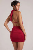 Draped Cowl Mini Dress in Cherry Red