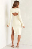 Square Neck Long Sleeve Midi Dress in Ivory