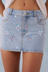 Mid Rise Denim Micro Mini Skirt in Light Denim