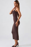 Square Neck Midi Dress in Chocolate Brown