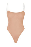 Soft Mesh Invisible Strap Thong Bodysuit in Warm Peach