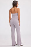 Chunky Knit Bandeau Kick Flare Jumpsuit in Dusty Lavender