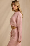 Ribbed Knit Cropped Jumper in Blush Pink