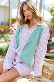 Palm Grove Light Pink and Green Multi Stripe Button Down Shirt