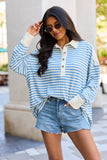 This Is The Life Blue And Ivory Stripe Oversized Henley Top