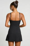 Brushed Twill Drop Waist Kilt Mini Dress in Black