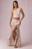 Asymmetric Ruched Maxi Skirt in Primrose Floral Print