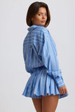 Cotton Poplin Stripe Multiway Cropped Shirt in Blue Stripe