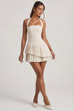 Asymmetric Layered Halterneck Mini Dress in Ivory