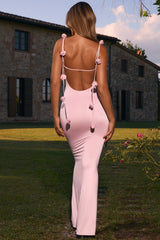 Slinky Jersey Floral Appliqué Gown in Blush