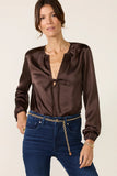 Satin V Neck Bow Top