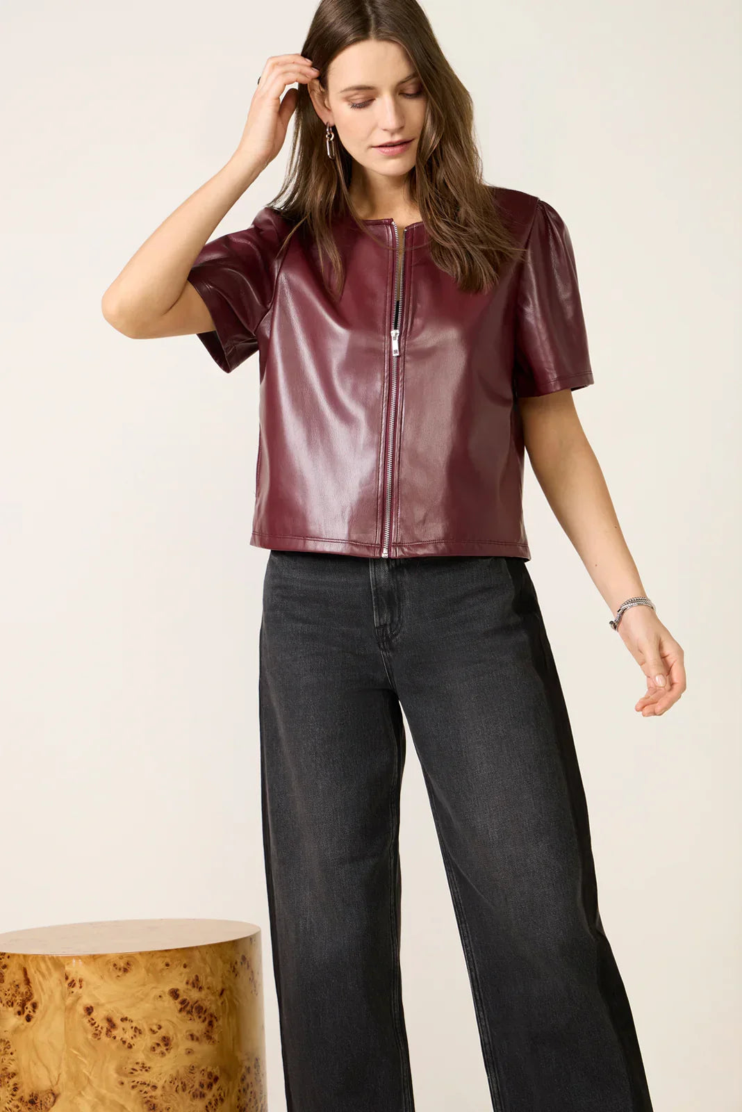 Antonin Vegan Leather Short Sleeve Top