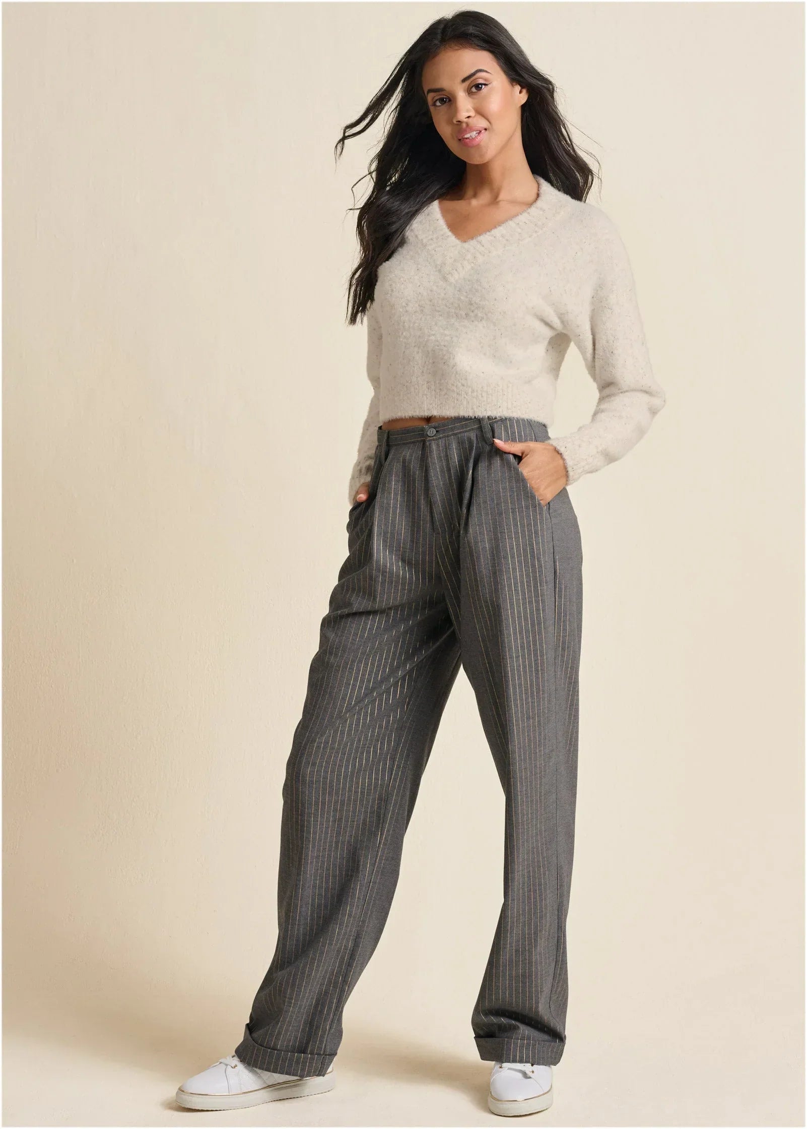 V Neck Sweater White Multi