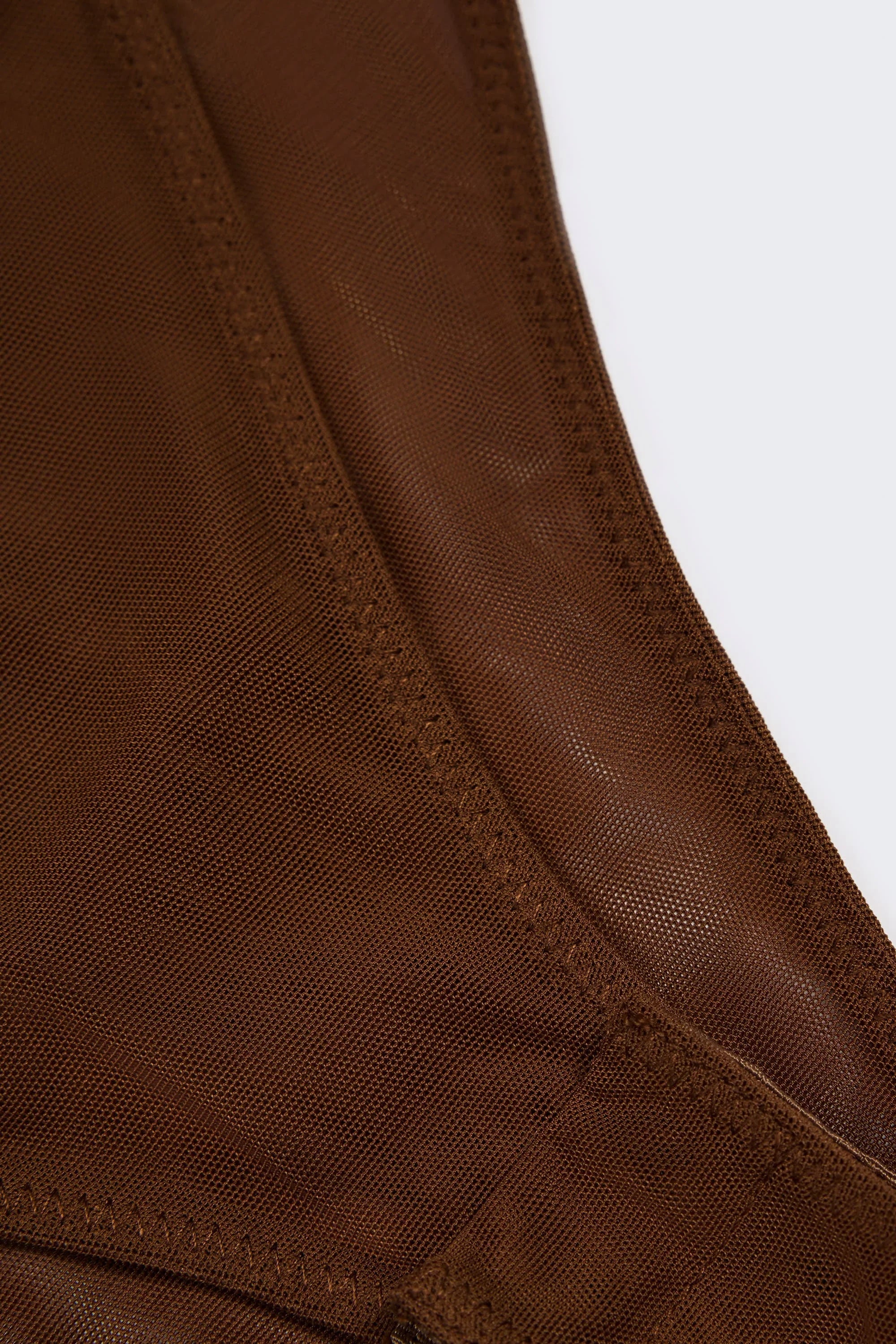 Soft Mesh Invisible Strap Thong Bodysuit in Chestnut