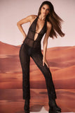 Embellished Plunge Neck Jumpsuit in Black