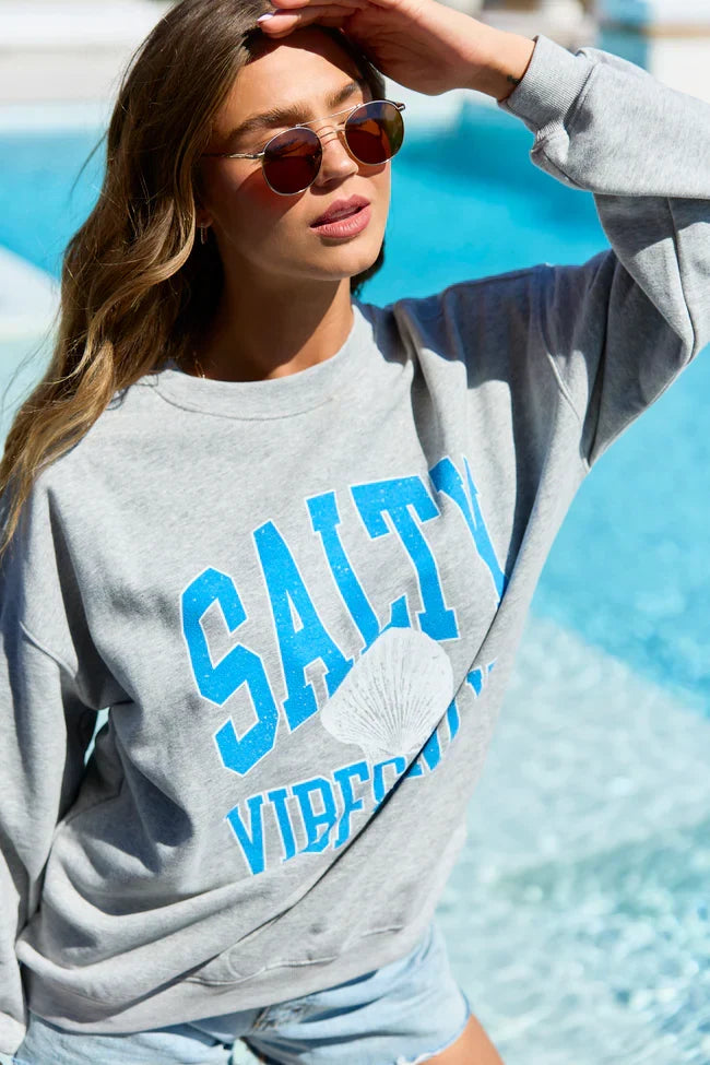 Salty Vibes Only Light Grey Graphic Sweatshirt