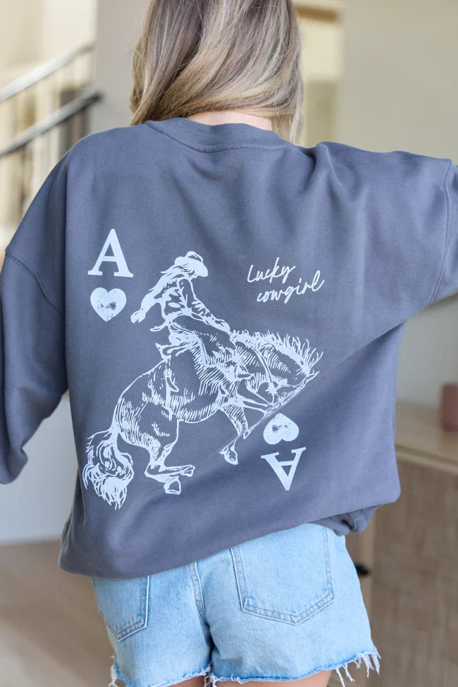 Lucky Cowgirl Dark Grey Graphic Sweatshirt