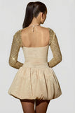 Embellished Bubble Hem Mini Dress in Gold