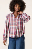 Plaid Ruffle Button Down