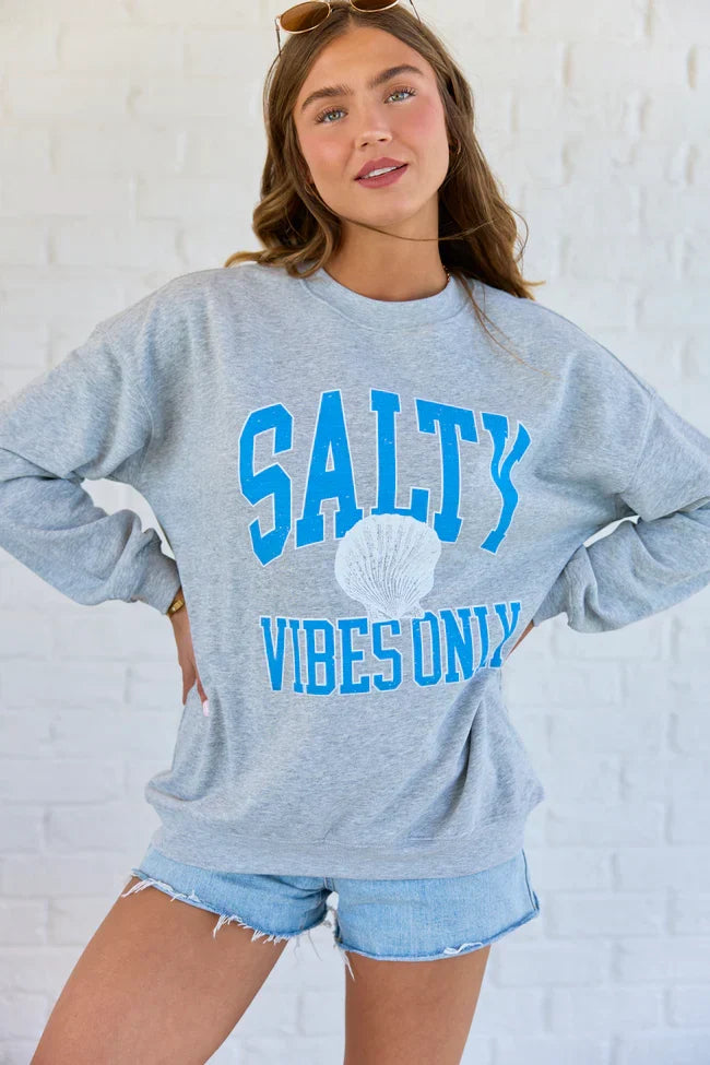 Salty Vibes Only Light Grey Graphic Sweatshirt
