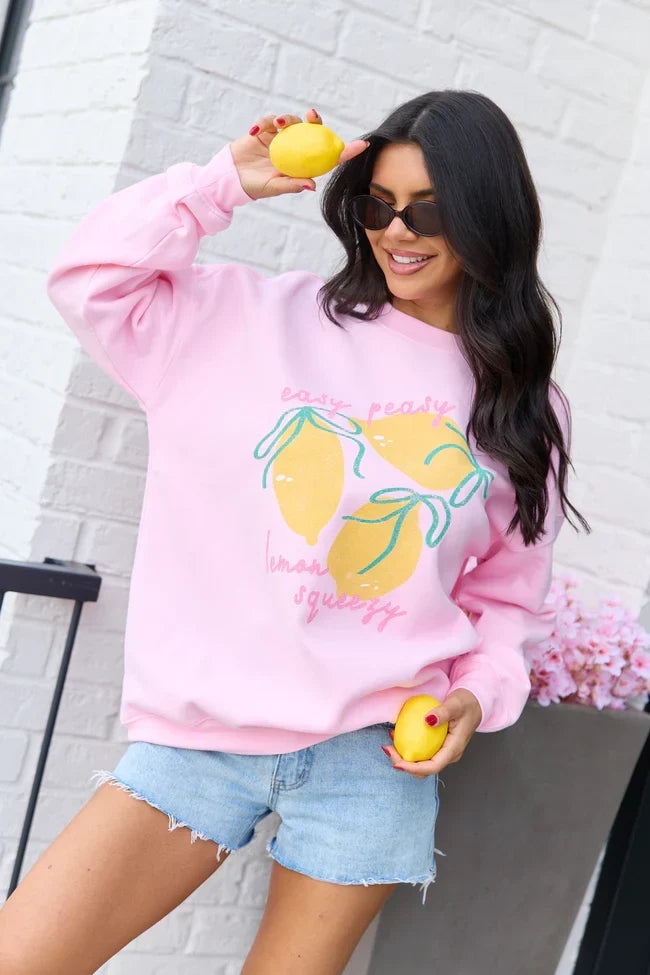 Easy Peasy Light Pink Graphic Sweatshirt