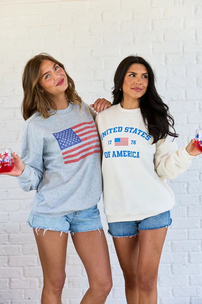 Classic USA Flag Cream Graphic Sweatshirt