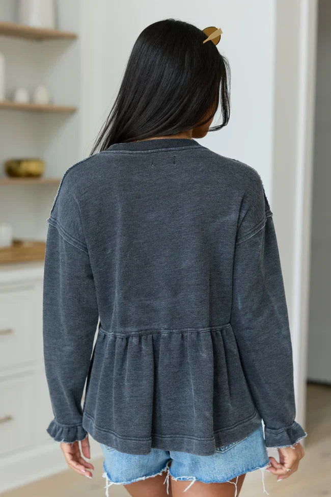 Smokey Grey Tiered Long Sleeve Top