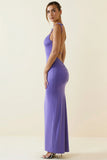 Ruched Backless Maxi Dress in Violet