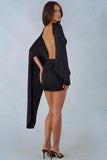 Draped Cape Mini Dress in Black