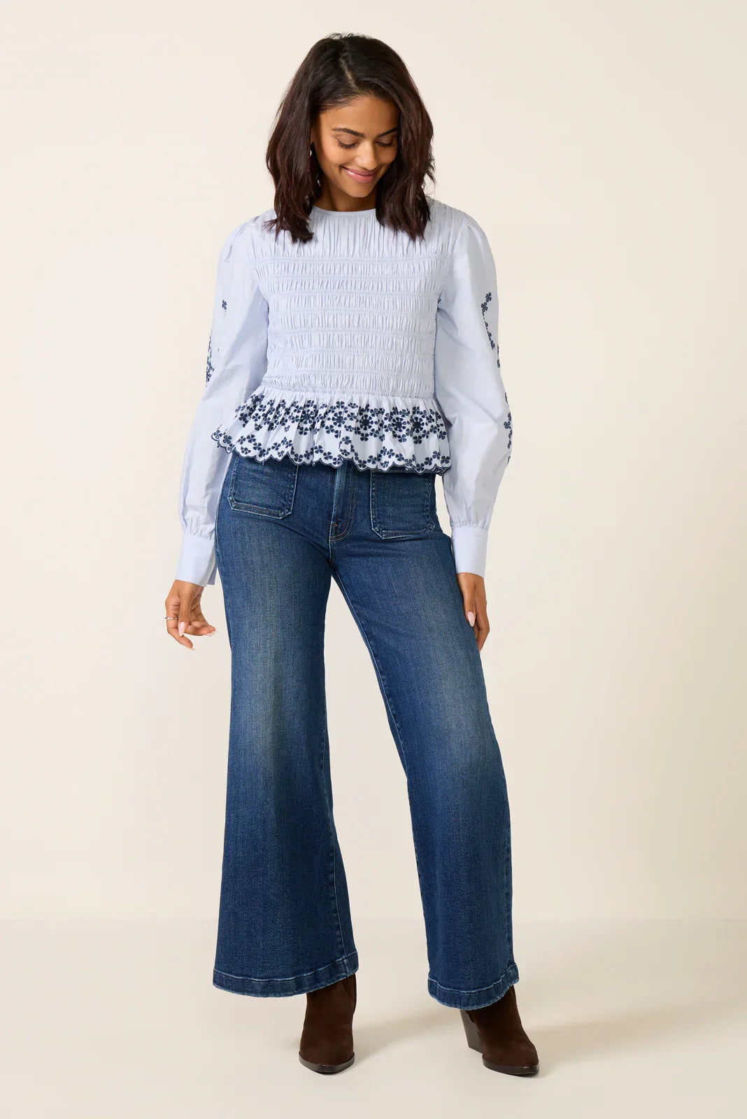 Petite Lil Hustler Roller Patch Pocket Skimp Wide Leg Jean