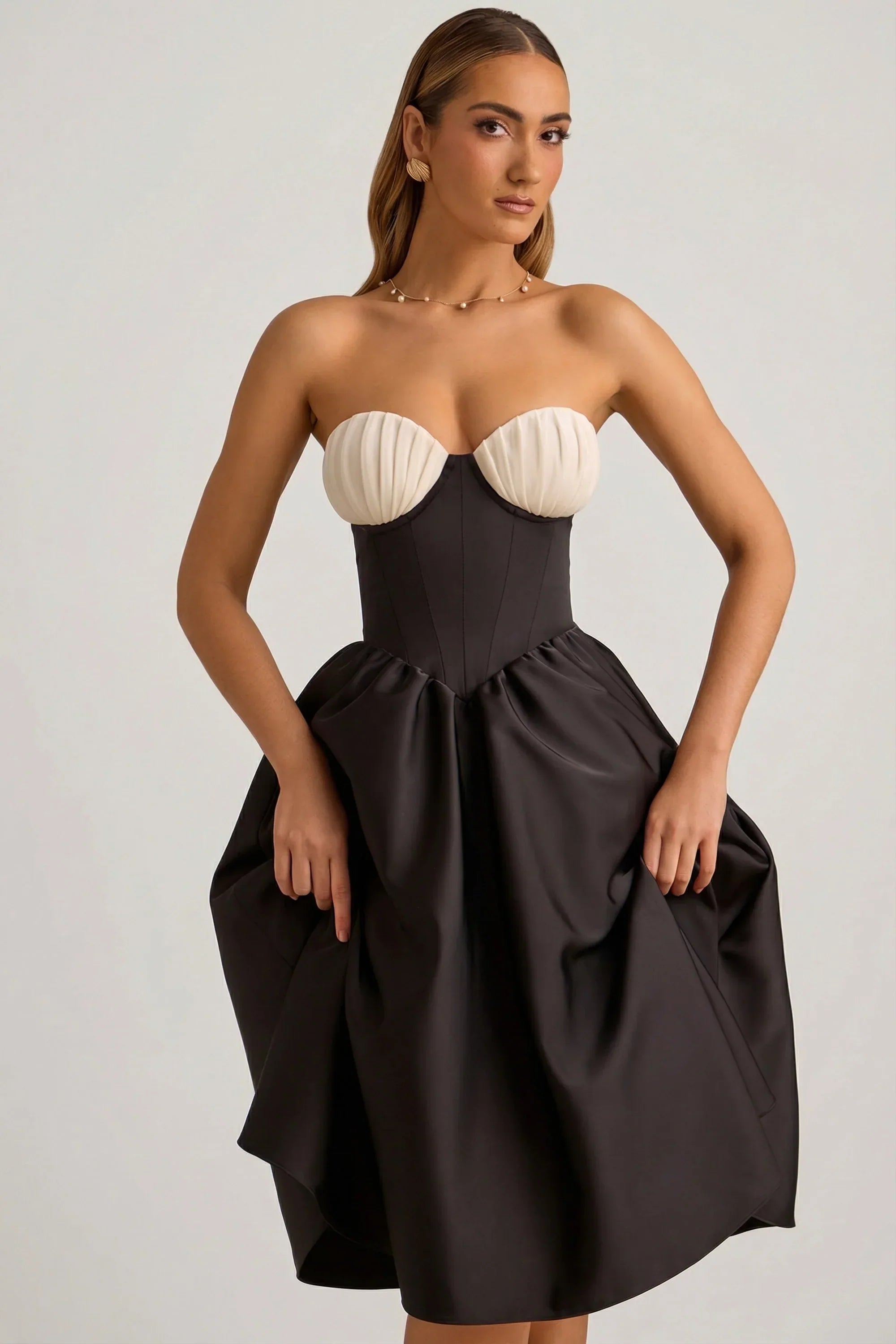Strapless Corset Midi Dress in Black
