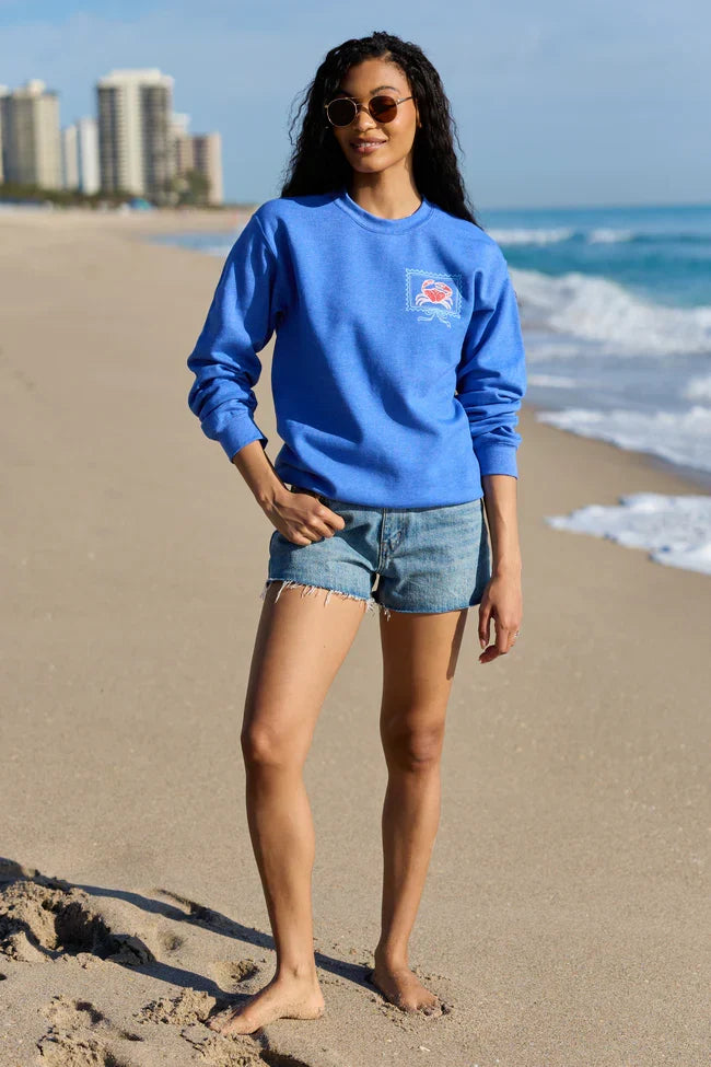 Coastal Stamps Blue Graphic Sweatshirt