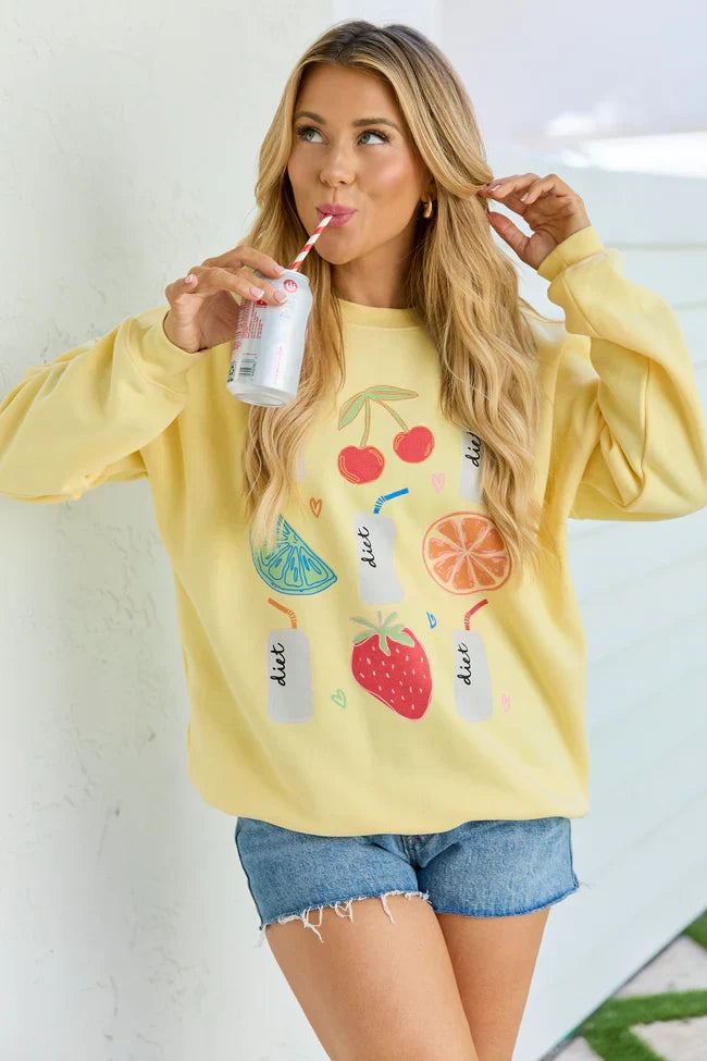 Diet Soda and Fruit Yellow Graphic Sweatshirt