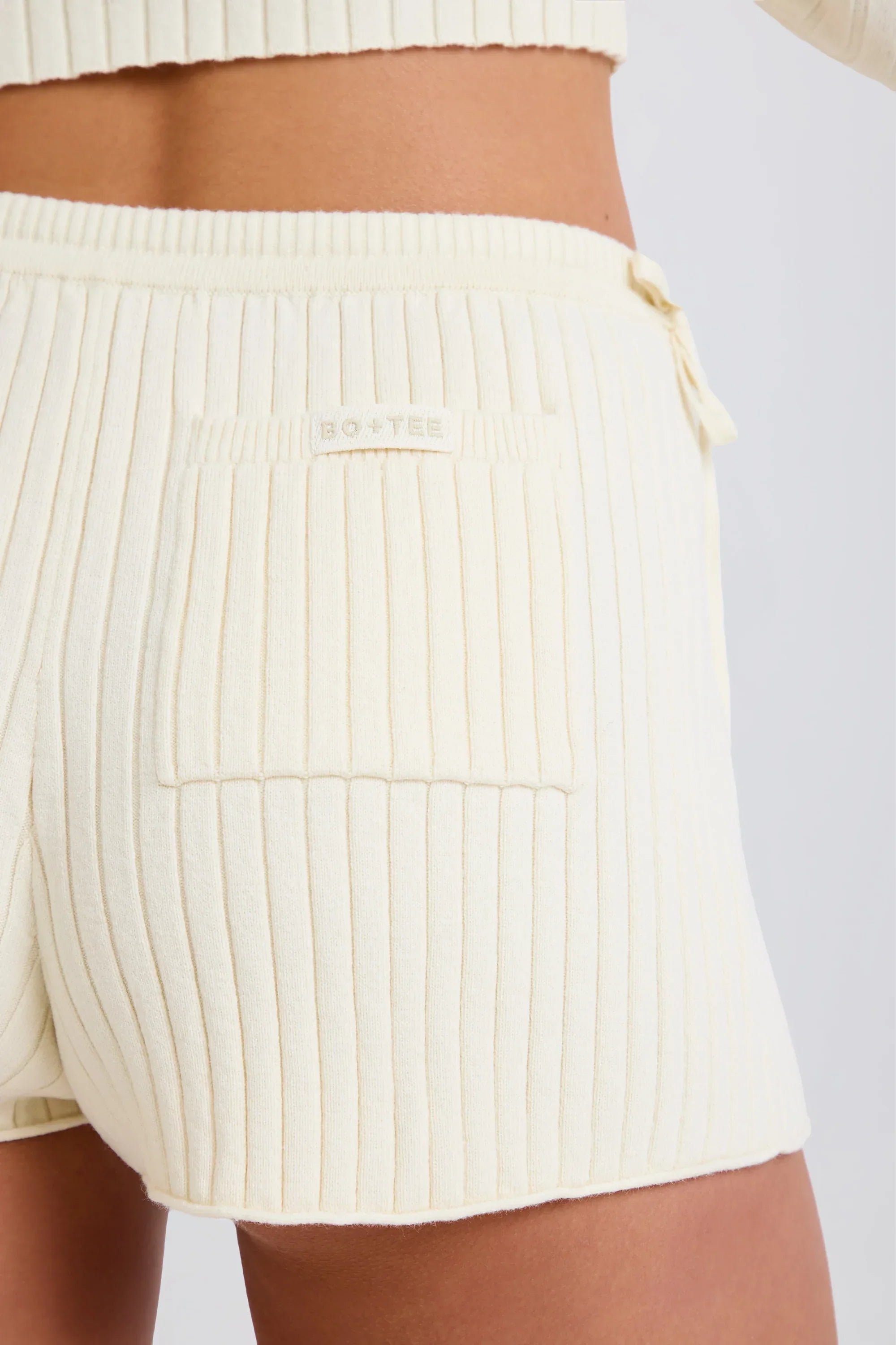 Ribbed Knit Tie Mini Shorts in Cream