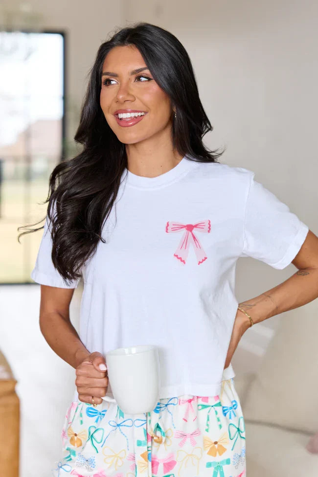 Good Things Multi Bow White Boxy Graphic Tee