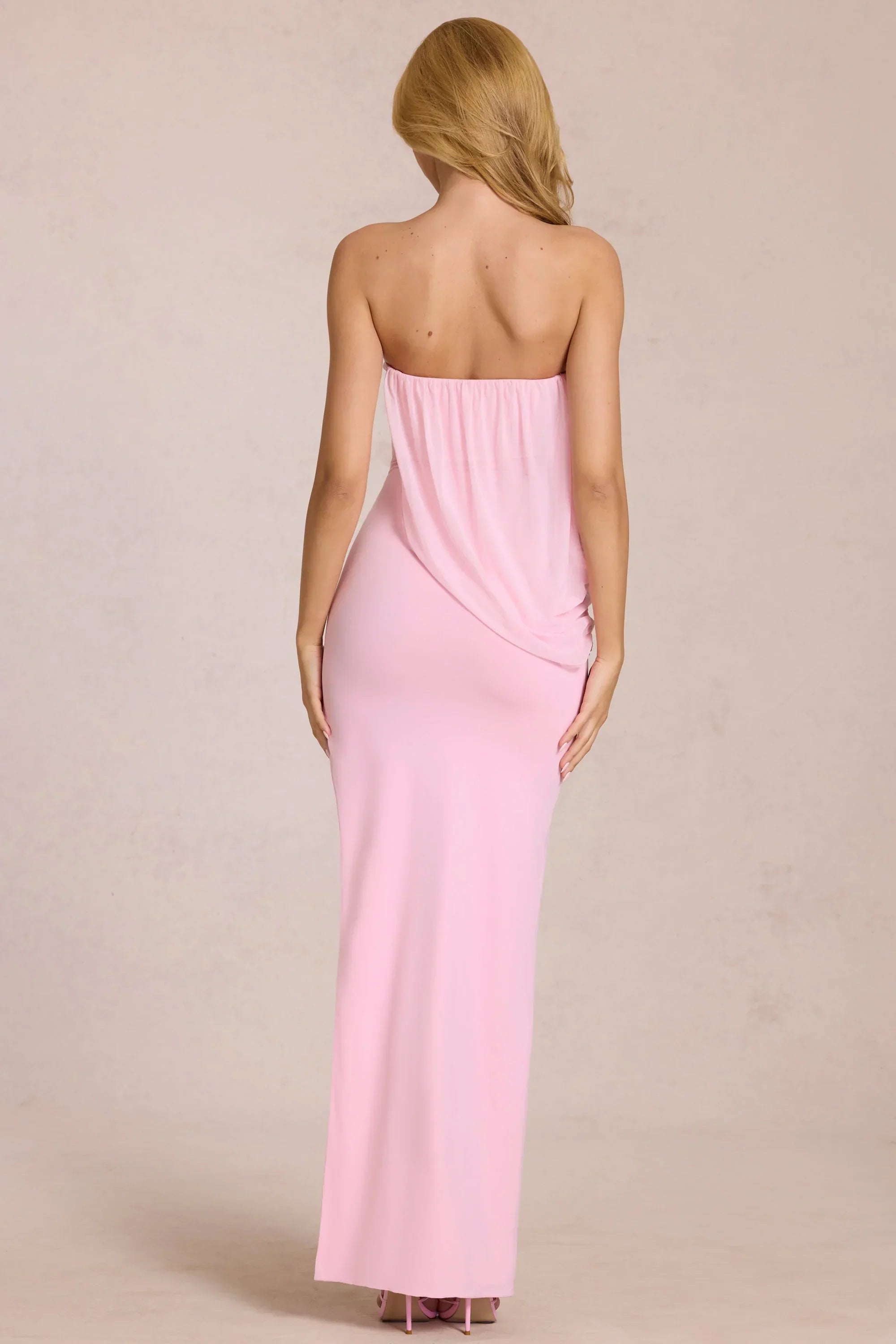 Bandeau Draped Maxi Dress in Blossom Pink