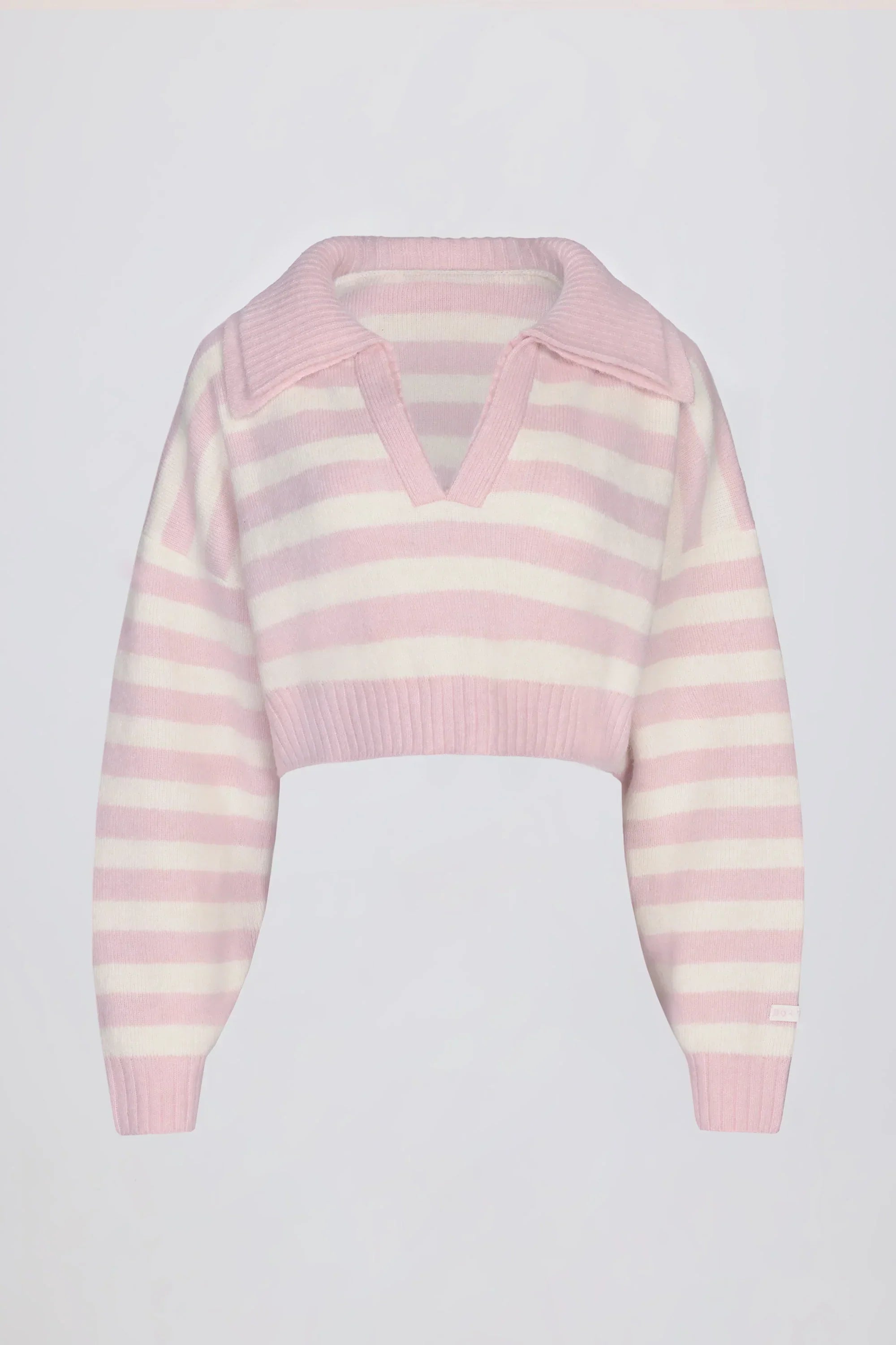 Soft Knit Layered Collar Cropped Jumper in Pink Stripe