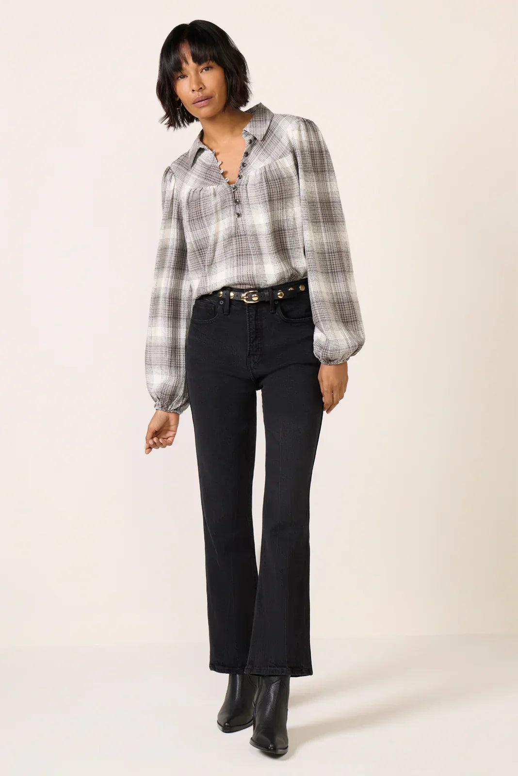 Maleah Pucker Plaid Blouse