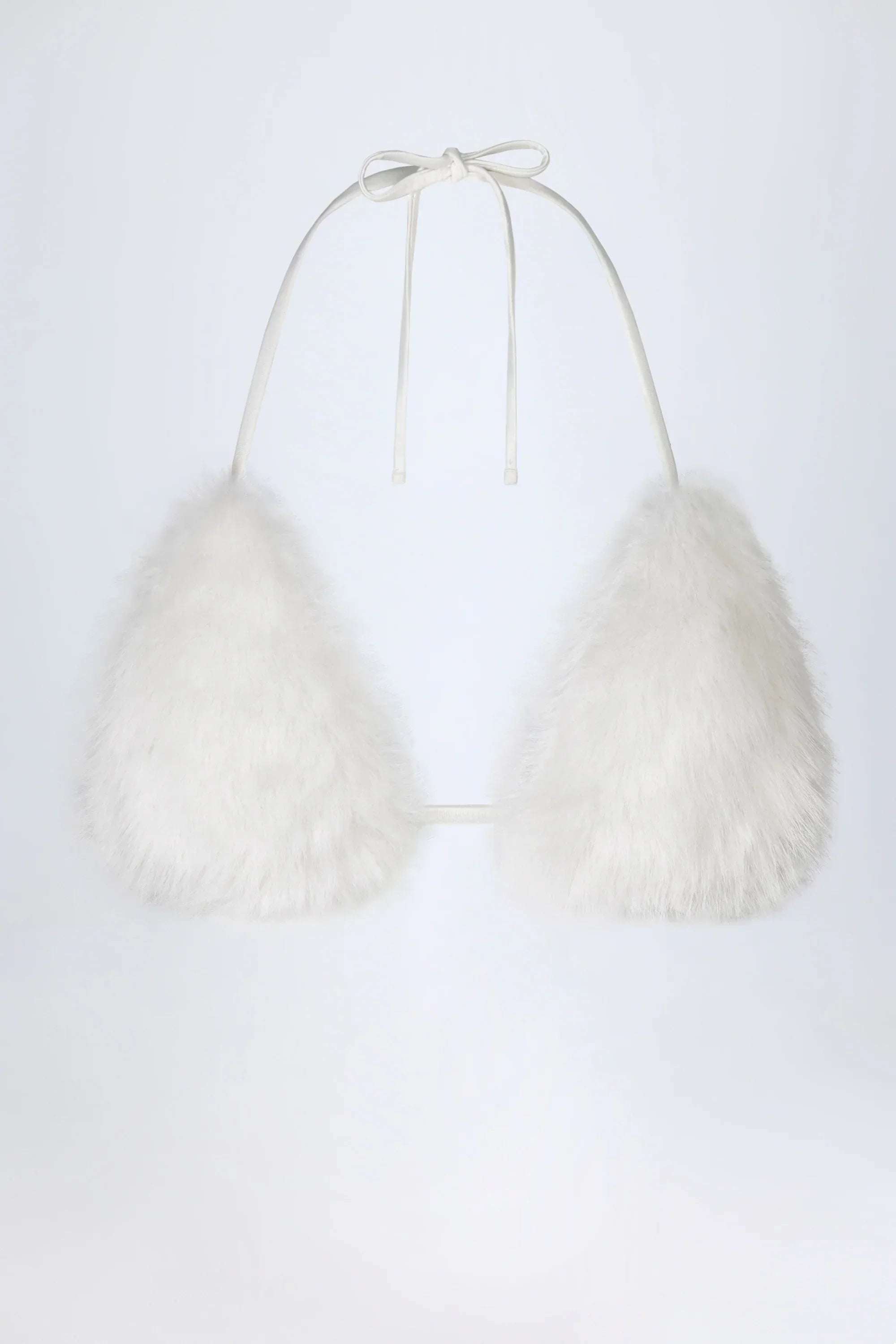 Faux Fur Triangle Bralette in White
