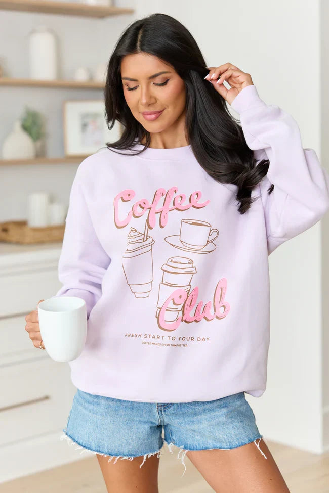 Coffee Club Purple Graphic Sweatshirt