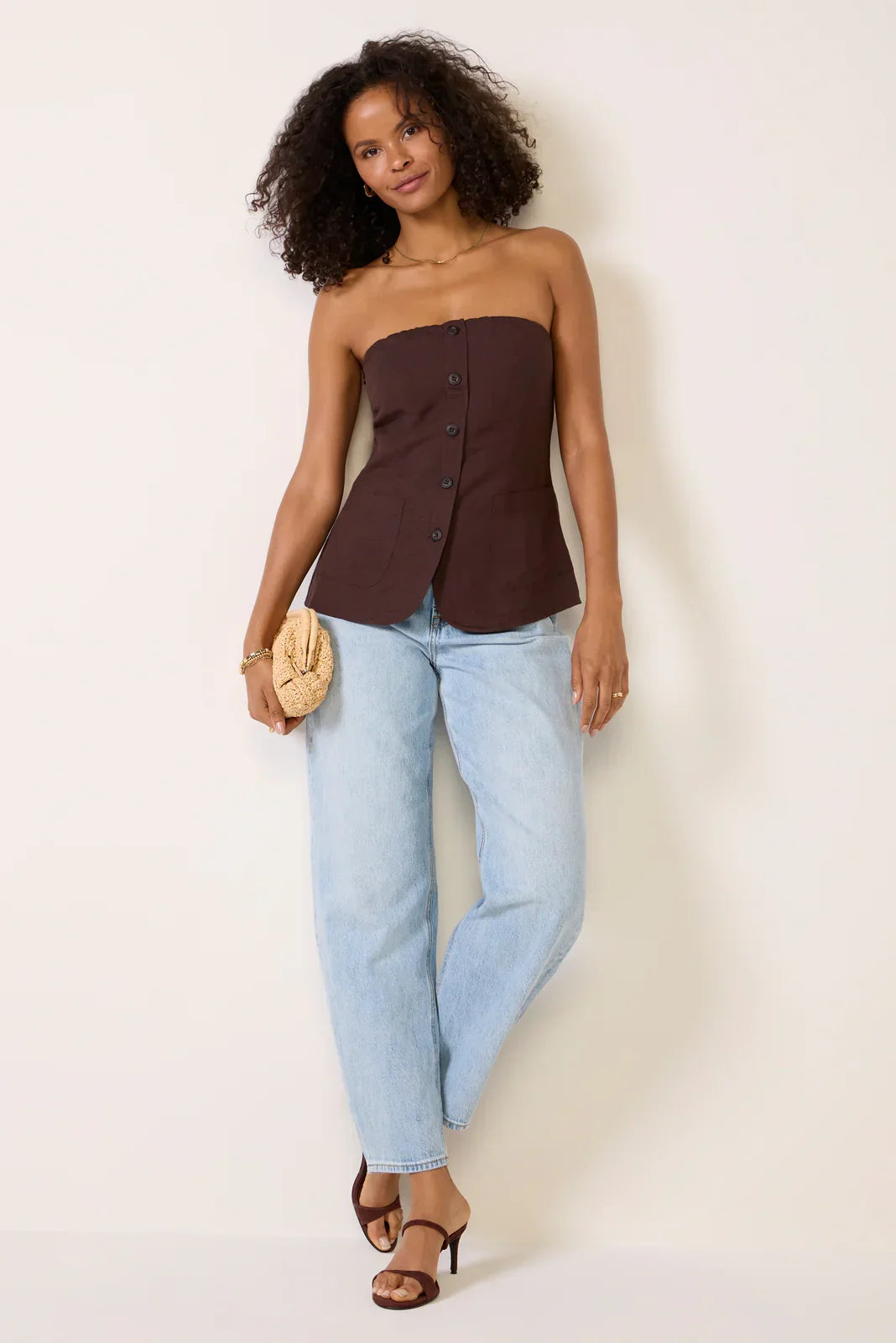Kai Strapless Button Front Top
