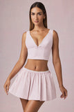 Ruched Drawstring Mini Skirt in Soft Mauve Stripe