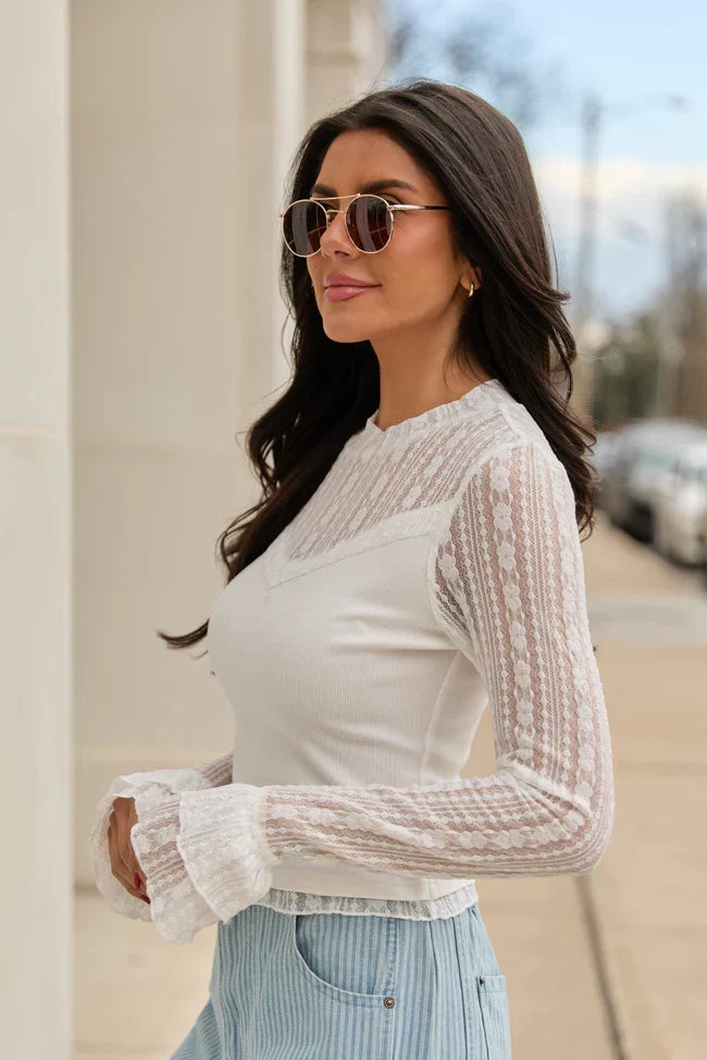 Madison Ivory Lace Mockneck Top
