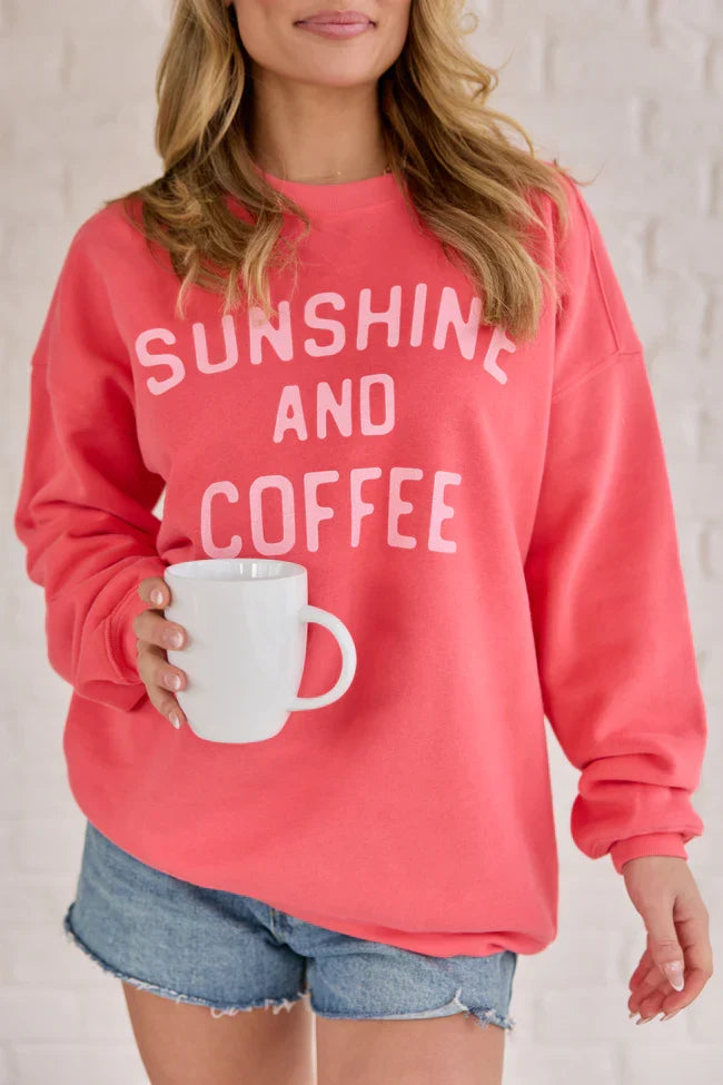 Sunshine And Coffee Light Red Graphic Sweatshirt