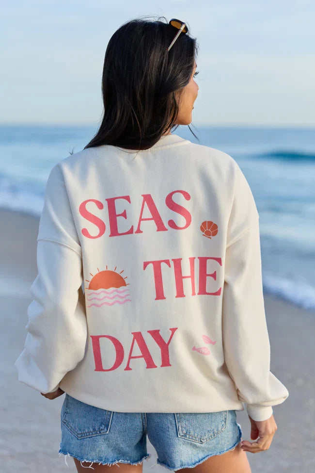Seas The Day Cream Graphic Sweatshirt