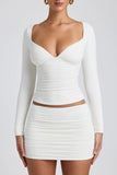 Modal Ruched Mid Rise Mini Skirt in White