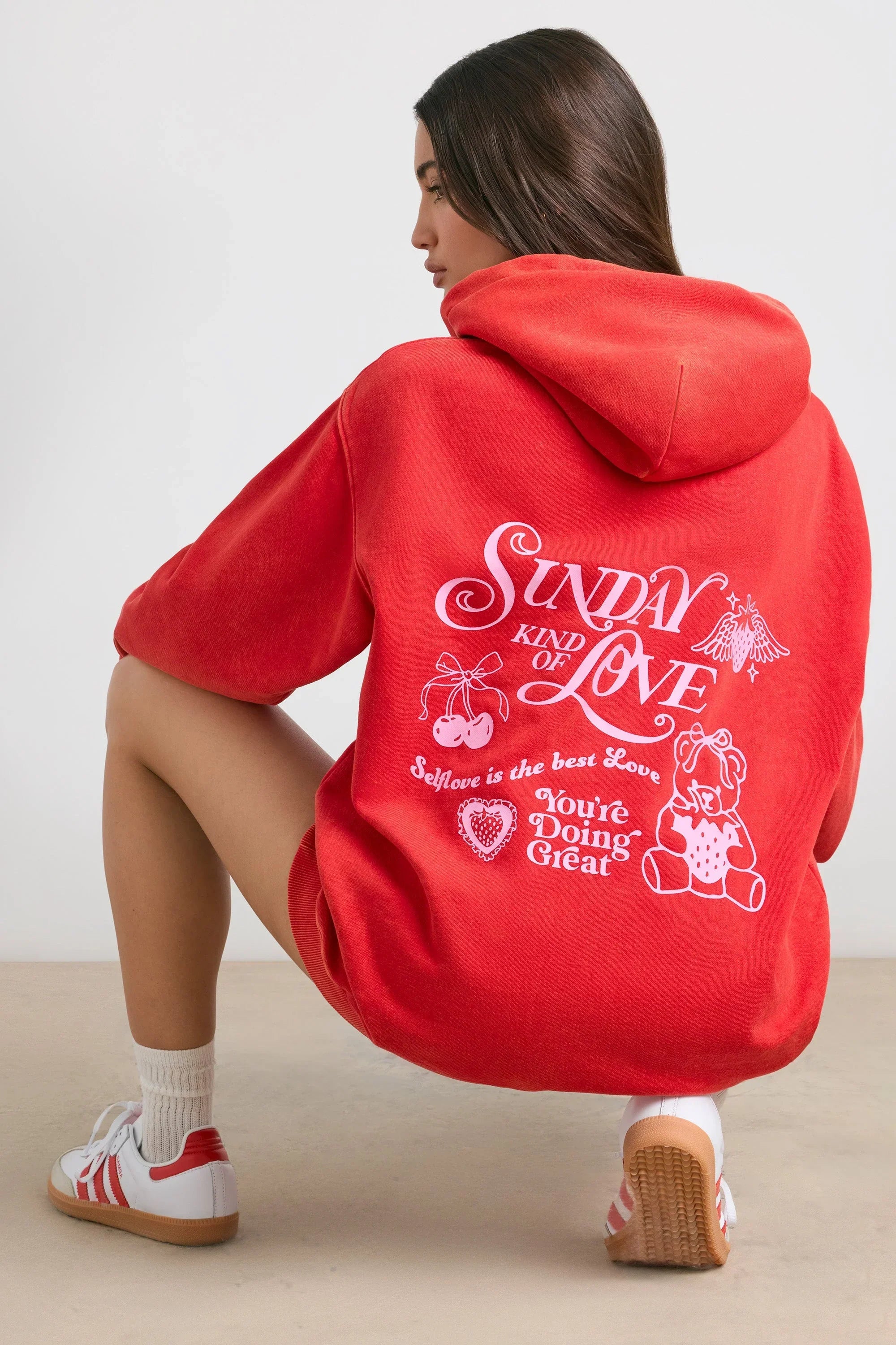 Soft Cotton Jersey Oversized Hoodie in Red
