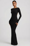 Modal Ruched Backless Maxi Dress in Black